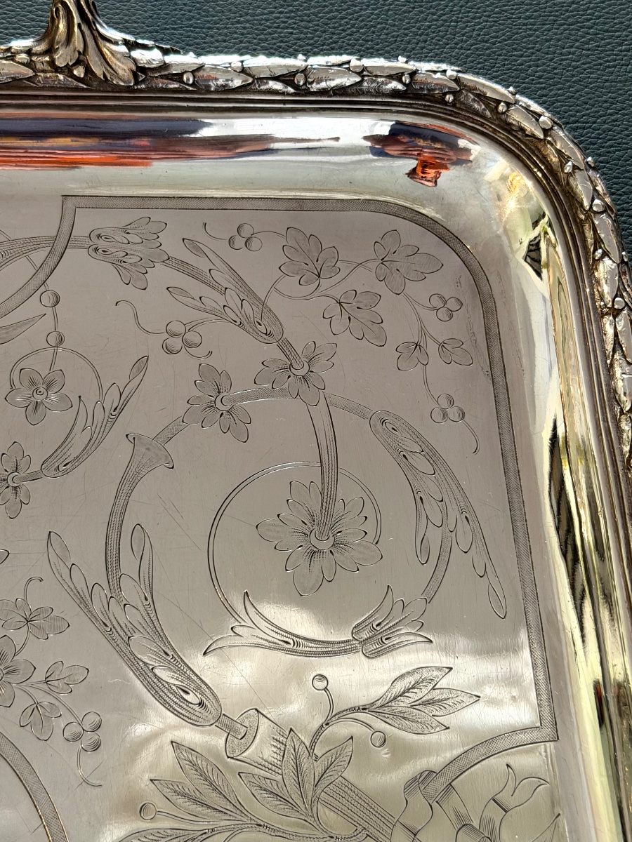 19th-century Christofle, Serving Tray With Guilloché Decoration -photo-4