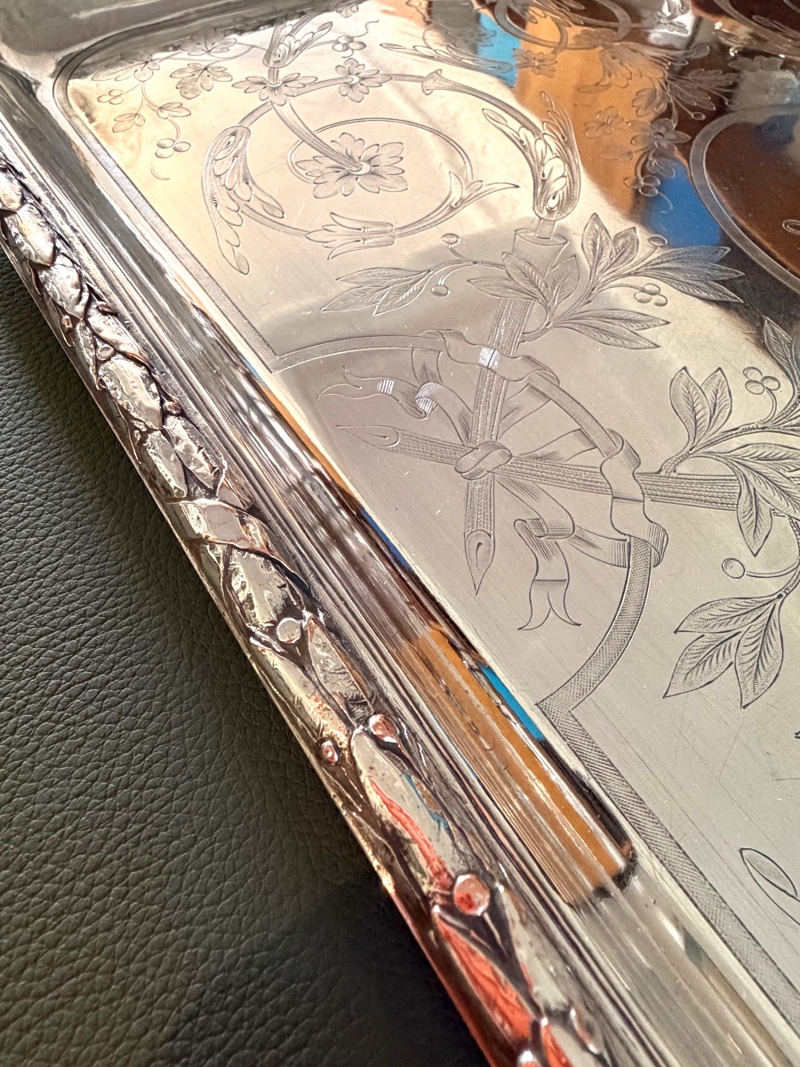 19th-century Christofle, Serving Tray With Guilloché Decoration -photo-6