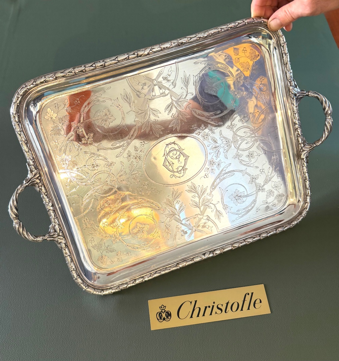 19th-century Christofle, Serving Tray With Guilloché Decoration 