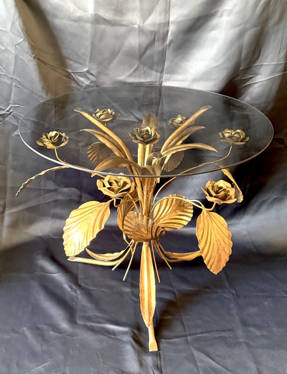 Table basse attribués à Hans kogl , decor de rose année 60