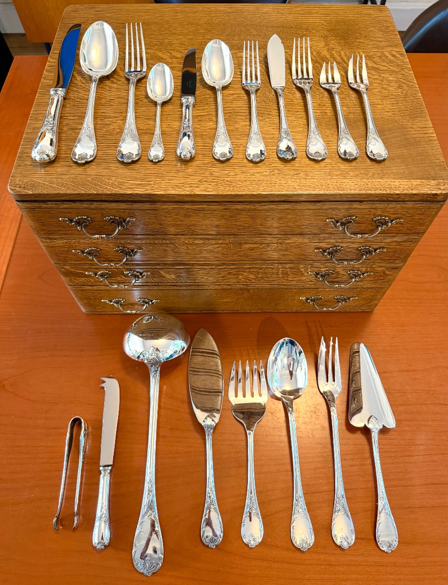 Christofle Marly, 140-piece Silverware Set, Oak Silverware Box, Excellent Condition -photo-2