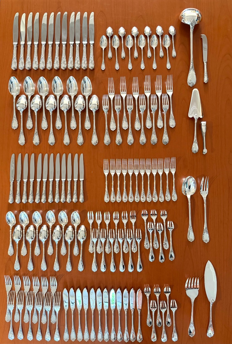 Christofle Marly, 140-piece Silverware Set, Oak Silverware Box, Excellent Condition -photo-3