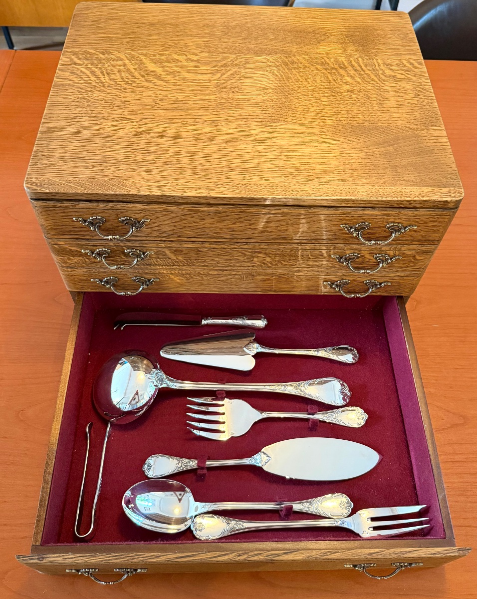 Christofle Marly, 140-piece Silverware Set, Oak Silverware Box, Excellent Condition -photo-4