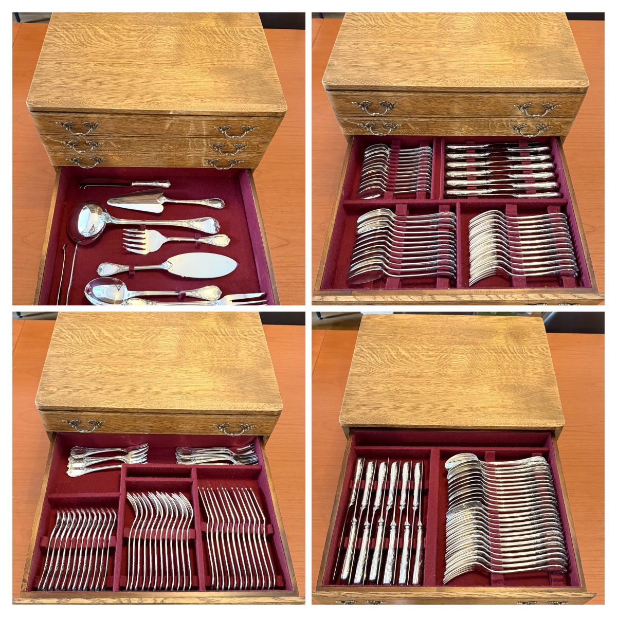 Christofle Marly, 140-piece Silverware Set, Oak Silverware Box, Excellent Condition 