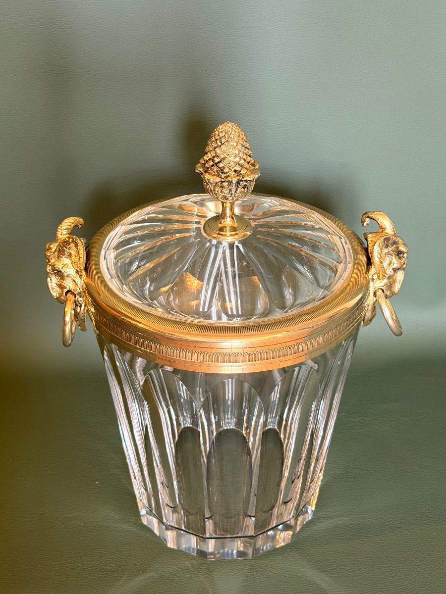 Benito Martin, Stately 33-cm Ice Bucket, Crystal And Bronze -photo-3