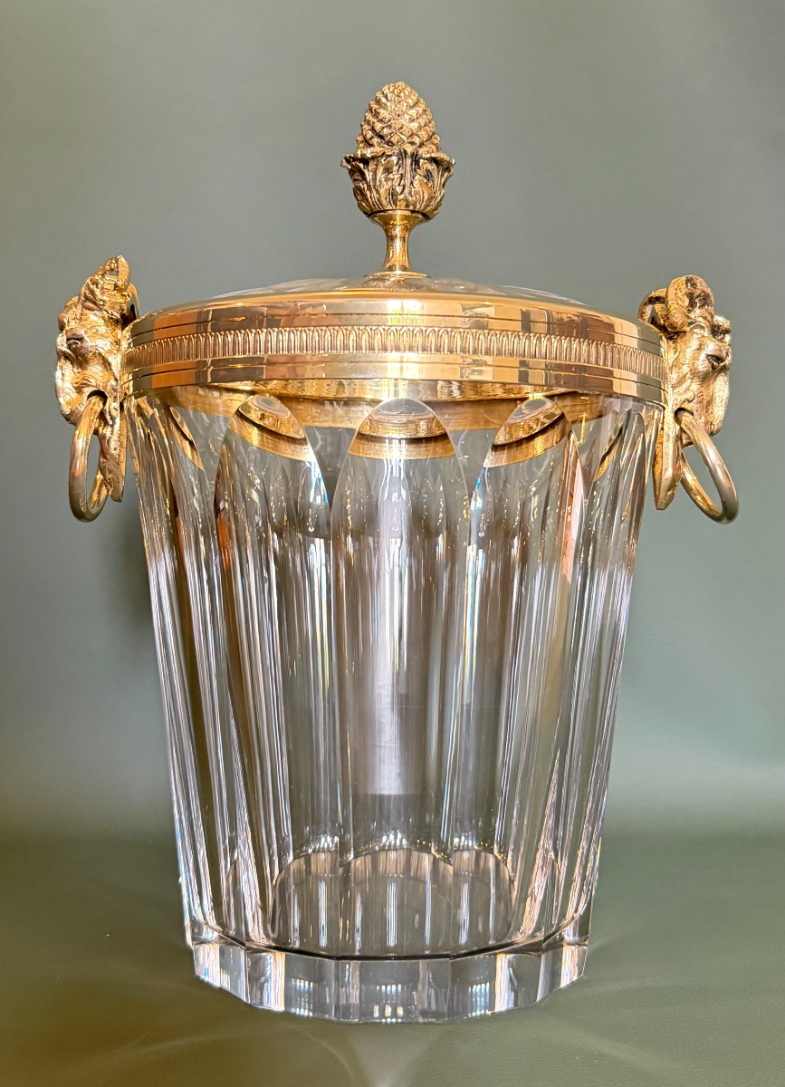 Benito Martin, Stately 33-cm Ice Bucket, Crystal And Bronze -photo-4