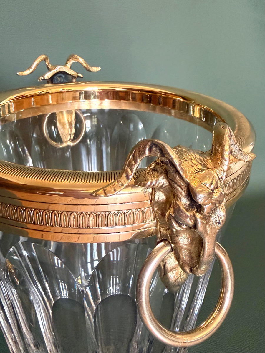 Benito Martin, Stately 33-cm Ice Bucket, Crystal And Bronze -photo-5