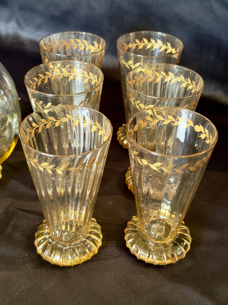 émile Gallé, Orangeade And Water Set. 6 Glasses, 1 Carafe -photo-7