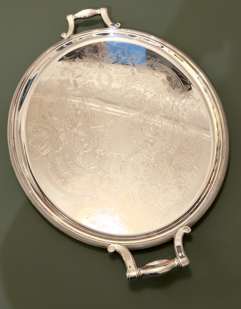 Christofle Serving Platter, 63x42, With Guilloché Regency Design-photo-2