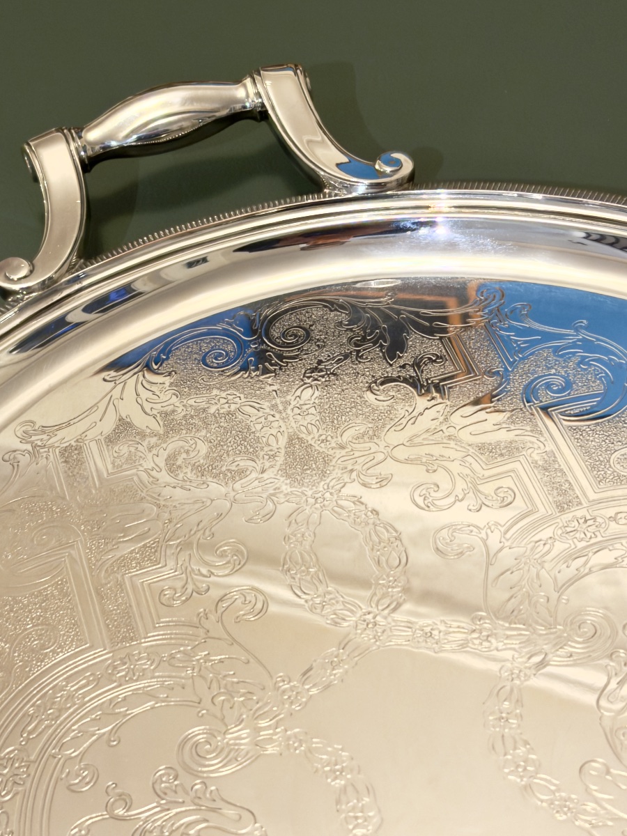 Christofle Serving Platter, 63x42, With Guilloché Regency Design-photo-4