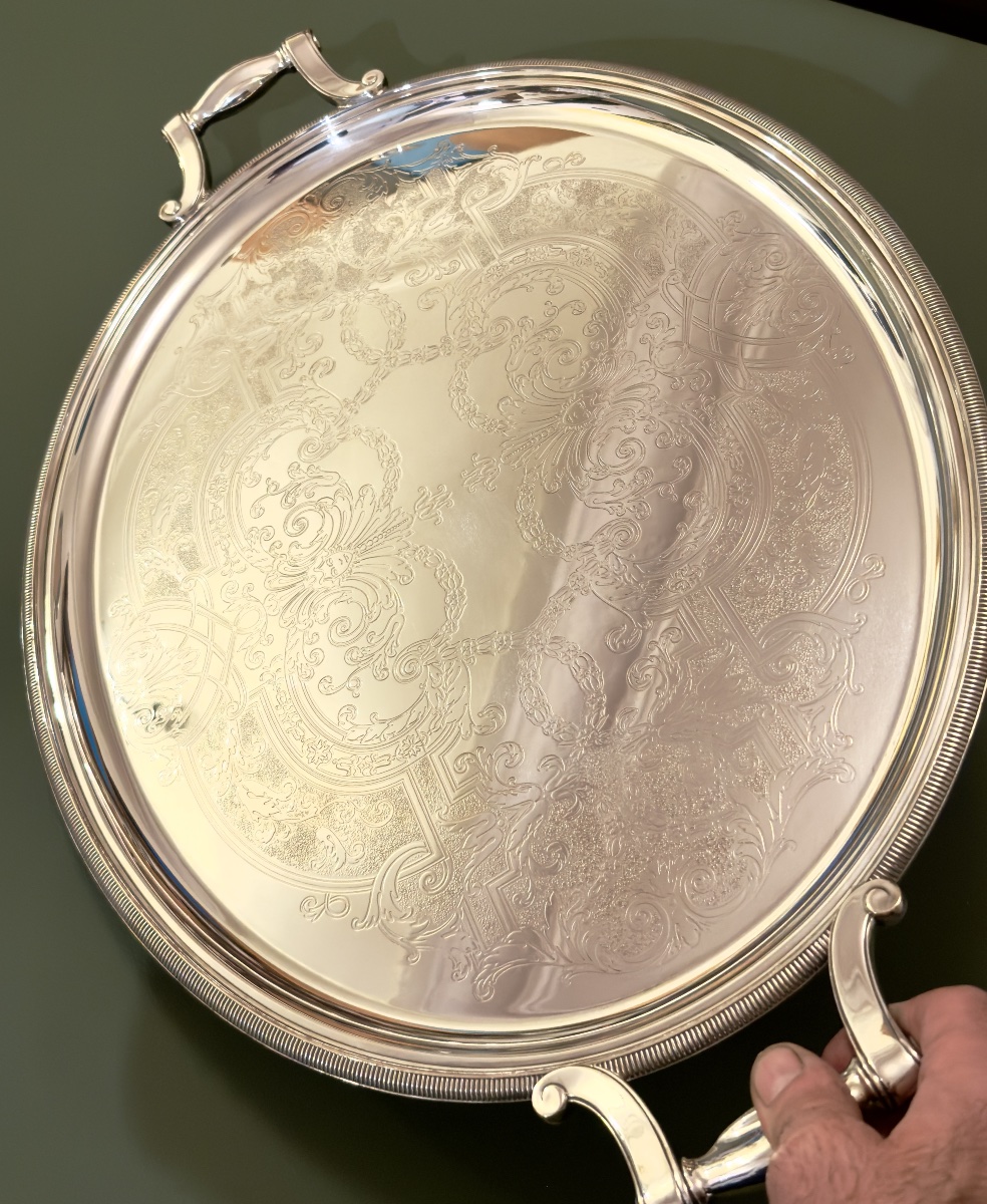Christofle Serving Platter, 63x42, With Guilloché Regency Design-photo-2