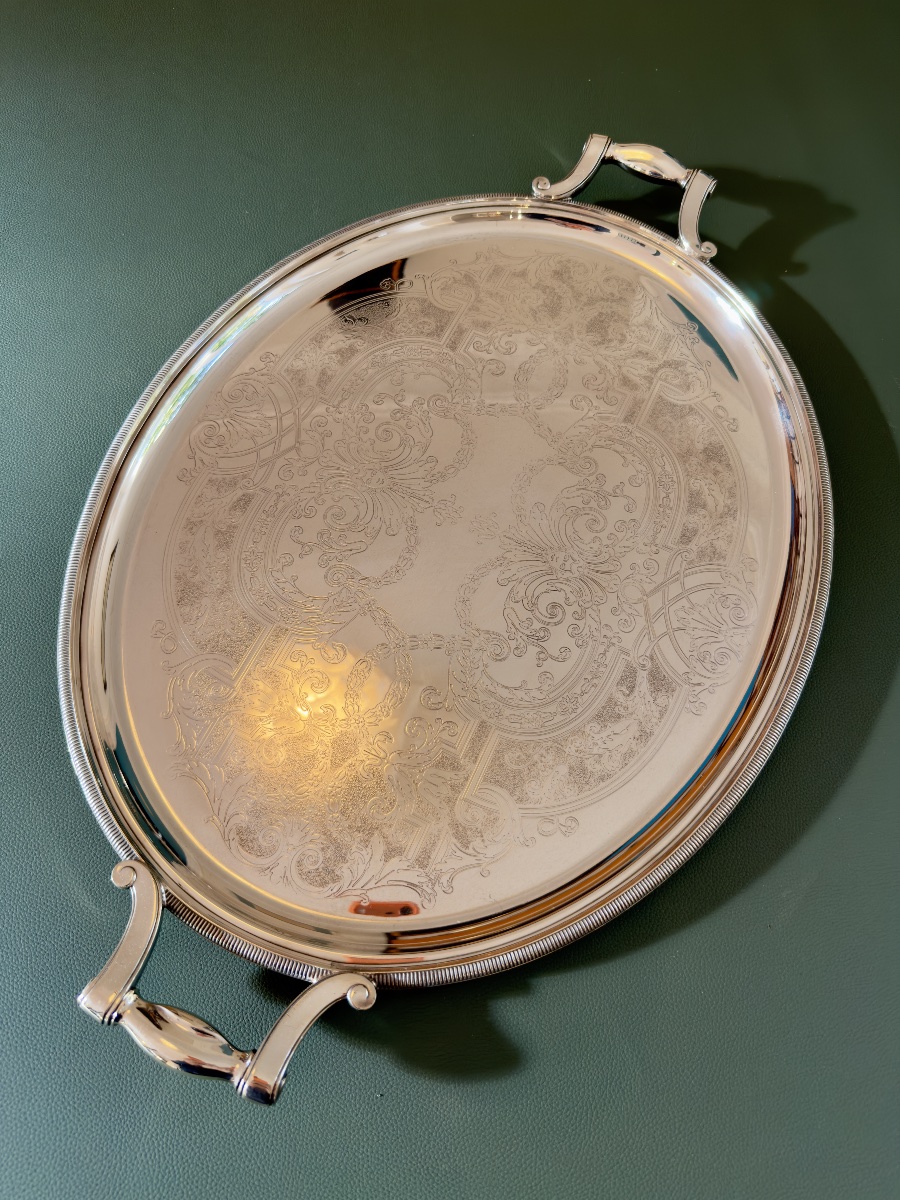 Christofle Serving Platter, 63x42, With Guilloché Regency Design-photo-8