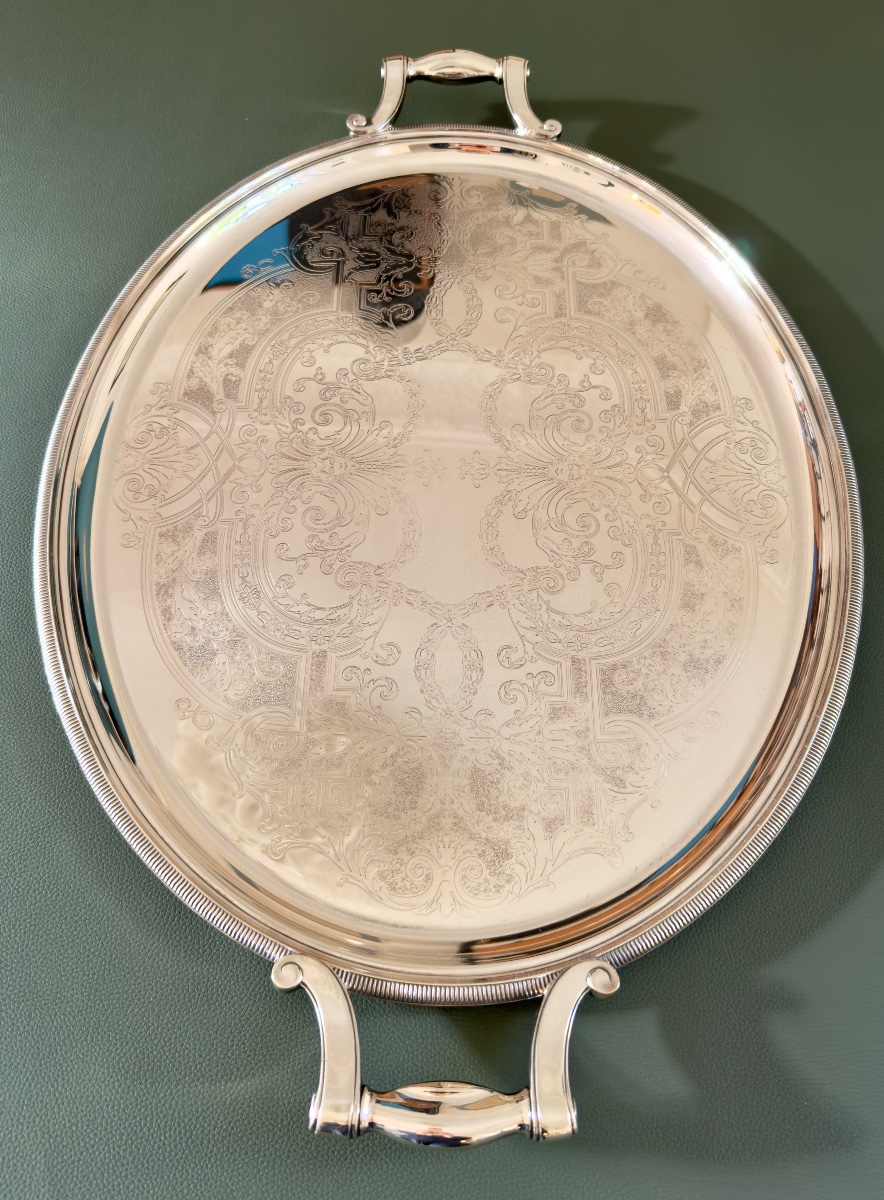 Christofle Serving Platter, 63x42, With Guilloché Regency Design