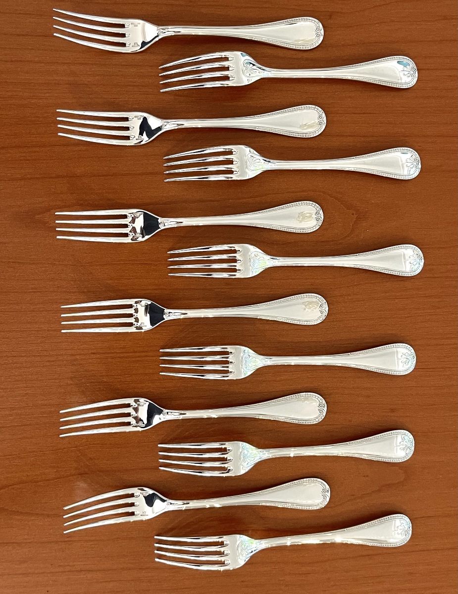 Christofle, 12 Dessert Forks, 17 Cm, Like New -photo-3
