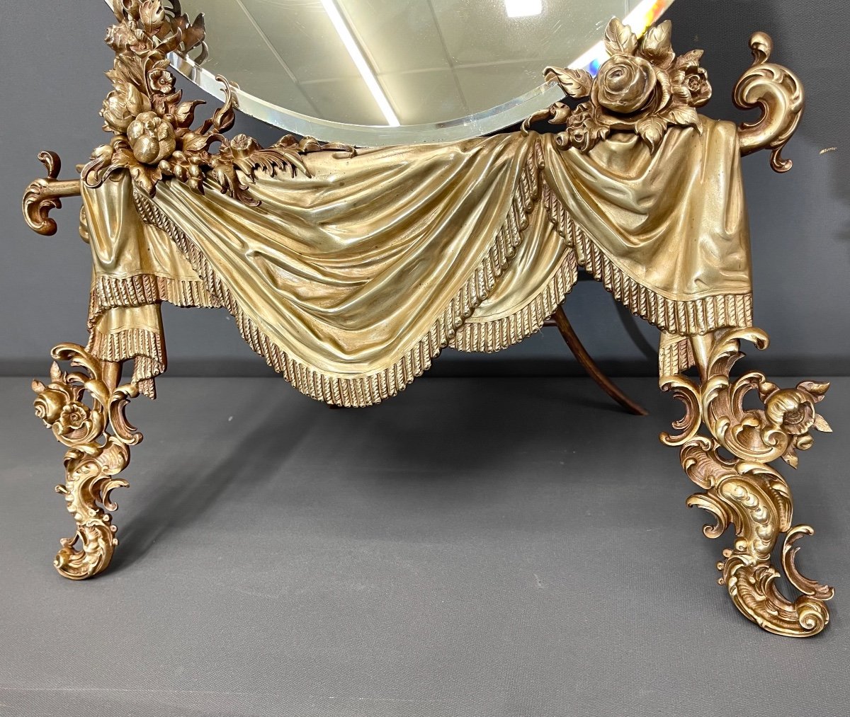 Grand Miroir De Table En Bronze Haut 89cm -photo-2