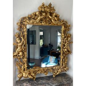 Miroir Aux Putti XVIII è Très Bel état Dorure à La Feuille D’or 