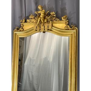 Large Mirror H204x98 Cm Very Good Condition, Gold Leaf Gilding