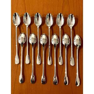 Christofle Cluny Rare, 12 Cocktail Spoons, Mazagran Jam 19.5 Cm Excellent Condition 