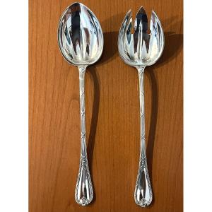 Christofle Ribbon And Bell-shaped Salad Servers, Early 20th Century 