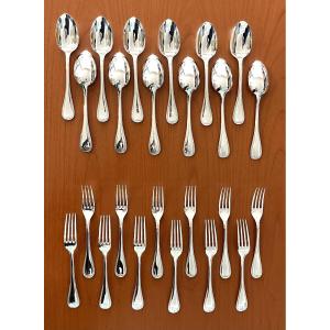 Christofle Malmaison, 24-piece Dessert Cutlery Set, Forks And Spoons, 17 Cm