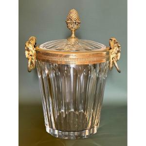 Benito Martin , imposant seau à glace 33 cm ,cristal et bronze 