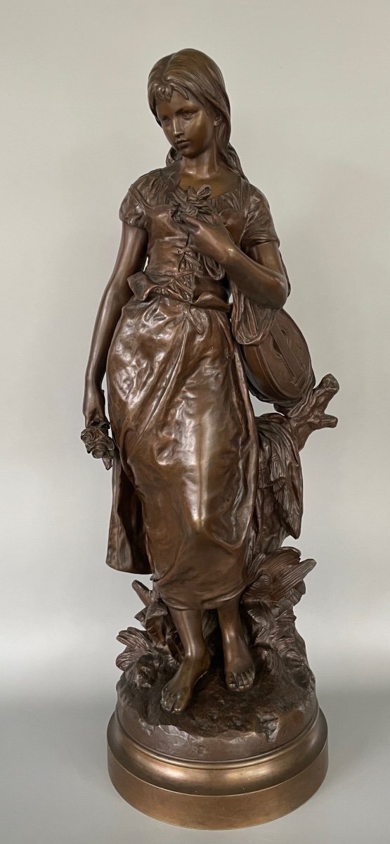 Sculpture Jeune Fille à La Mandoline Hyppolite Moreau -photo-3