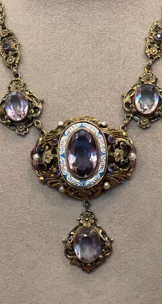 Austro Hungarian Necklace In Vermeil And Amethysts Circa 1860-photo-3