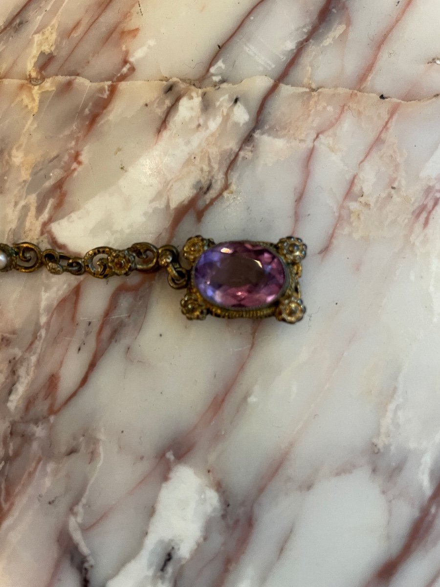 Austro Hungarian Necklace In Vermeil And Amethysts Circa 1860-photo-2