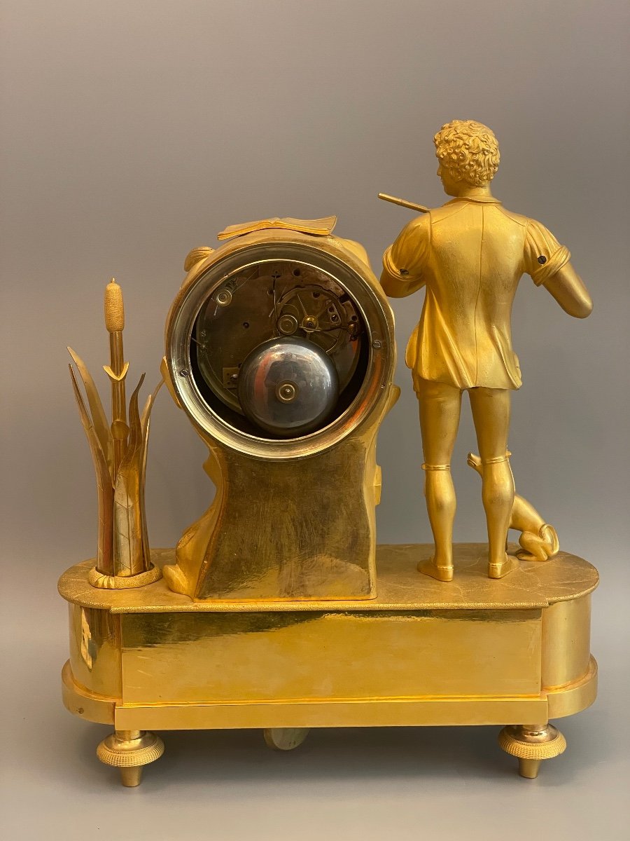 Pendule « le Joueur De Flûte et son chien «  Bronze Doré -photo-4