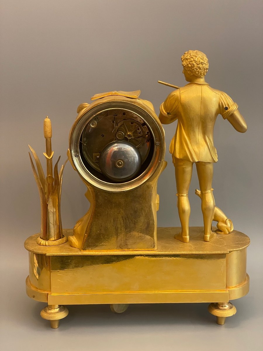 Pendulum "the Pied Piper And His Dog" Gilt Bronze-photo-4