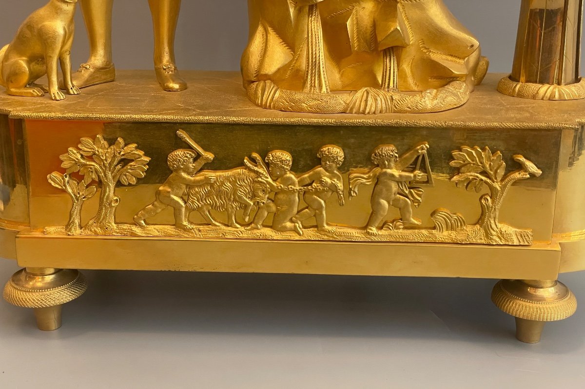 Pendulum "the Pied Piper And His Dog" Gilt Bronze-photo-4