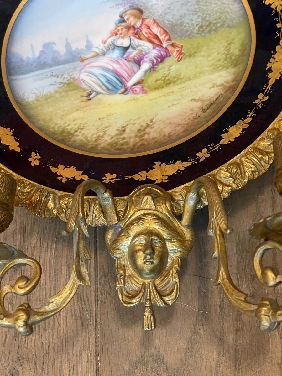 Pair Of Sèvres Porcelain Sconces Château Des Tuileries-photo-4