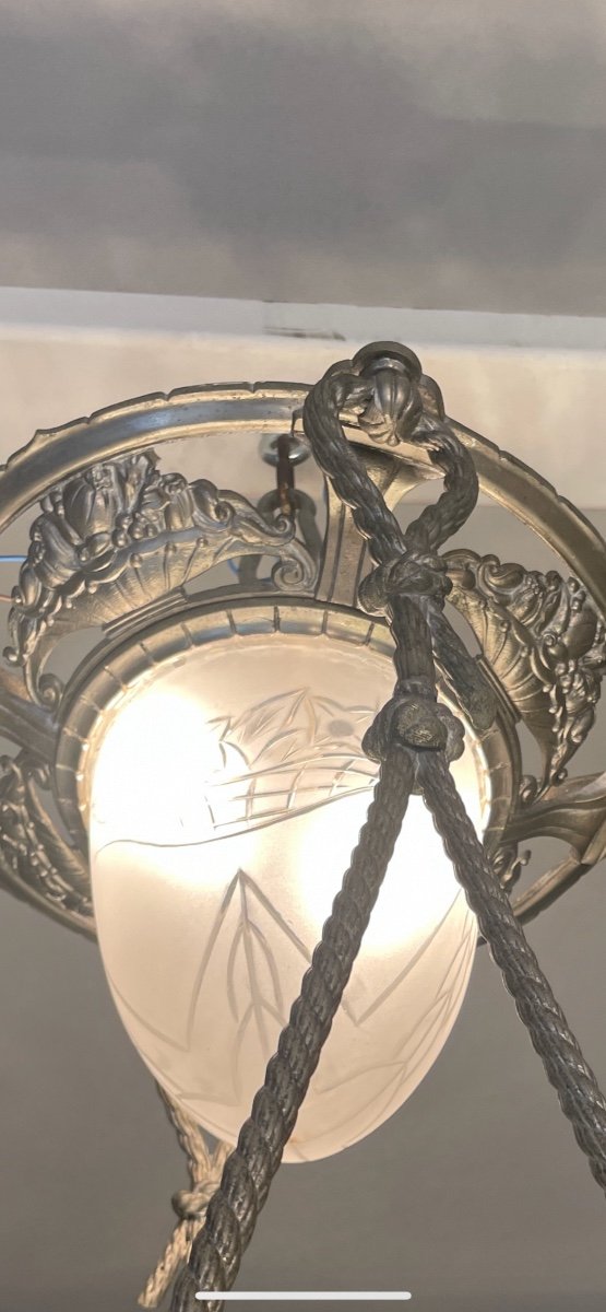 Lustre D’époque Art Déco En Bronze Argenté -photo-4