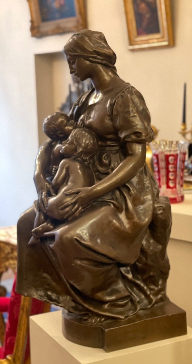 Maternity By Paul Dubois Bronze Sculpture XIX Century-photo-6