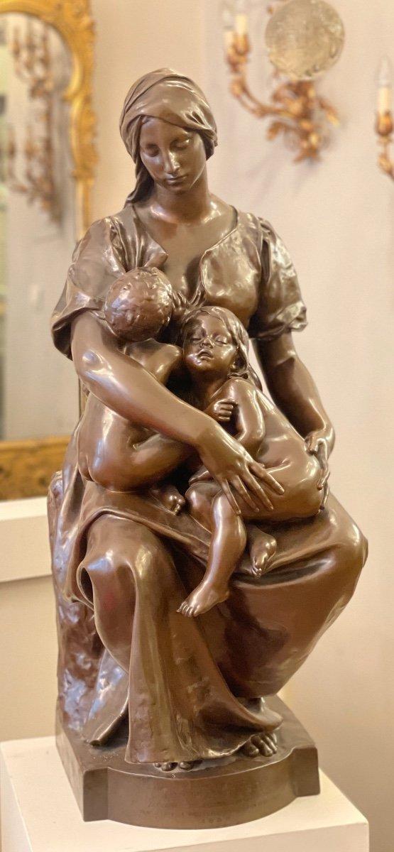 Maternity By Paul Dubois Bronze Sculpture XIX Century-photo-7