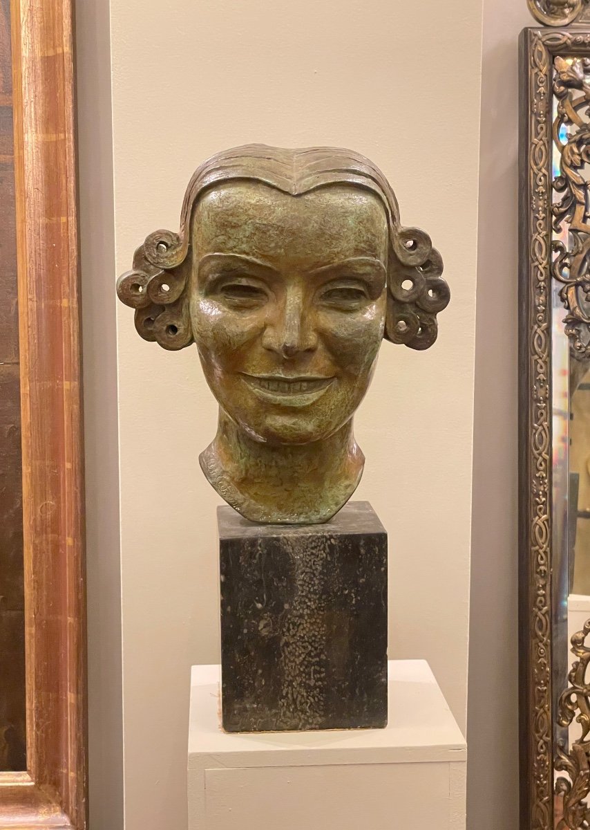 « la Jeune Sportive « Sculpture En Bronze Louis Van Cutsem-photo-3