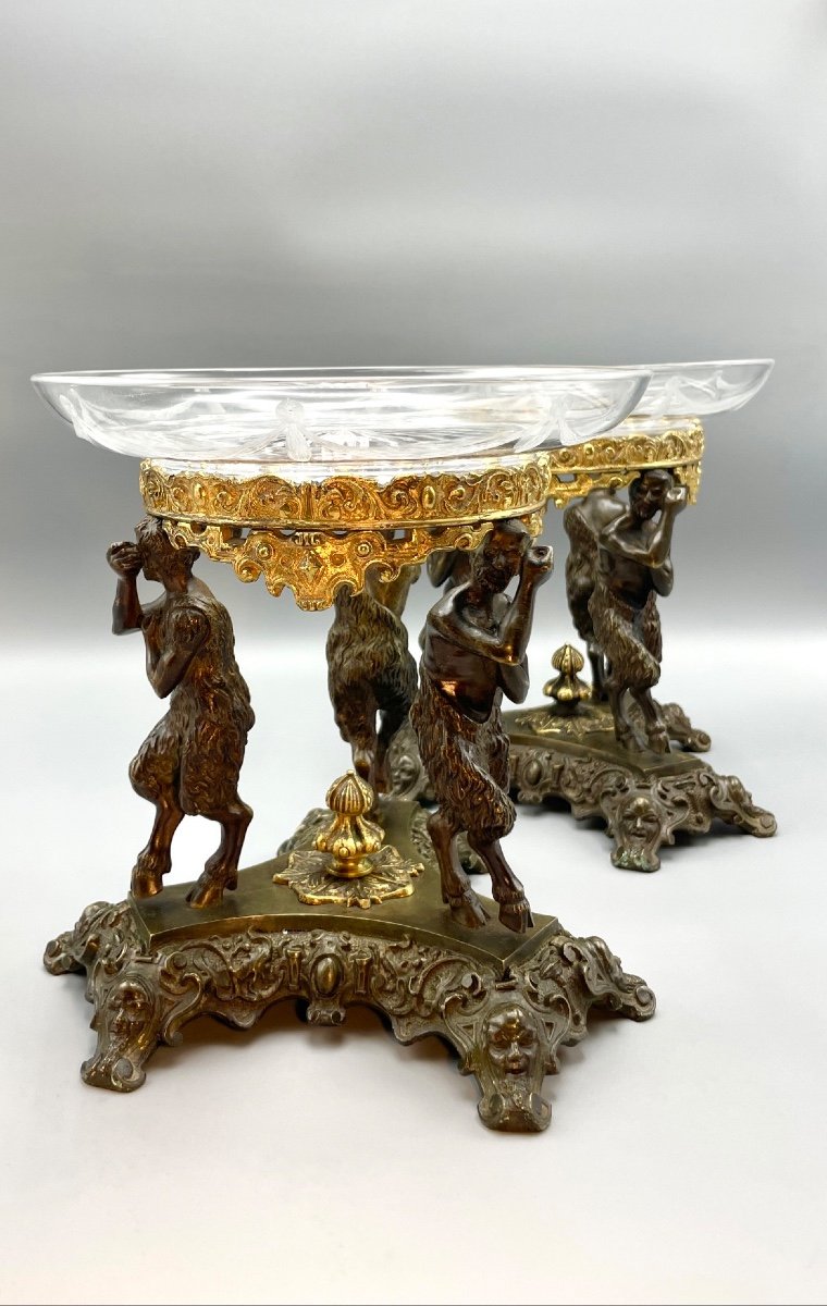 Paire De Milieu De Table En Bronze à Double Patine XIX Siècle -photo-2