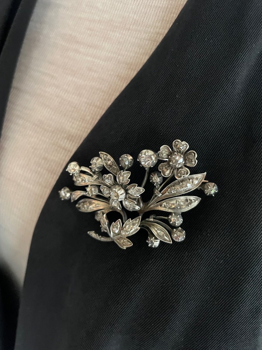 Ancienne Broche Or, Argent Et Diamants Vers 1860-photo-3