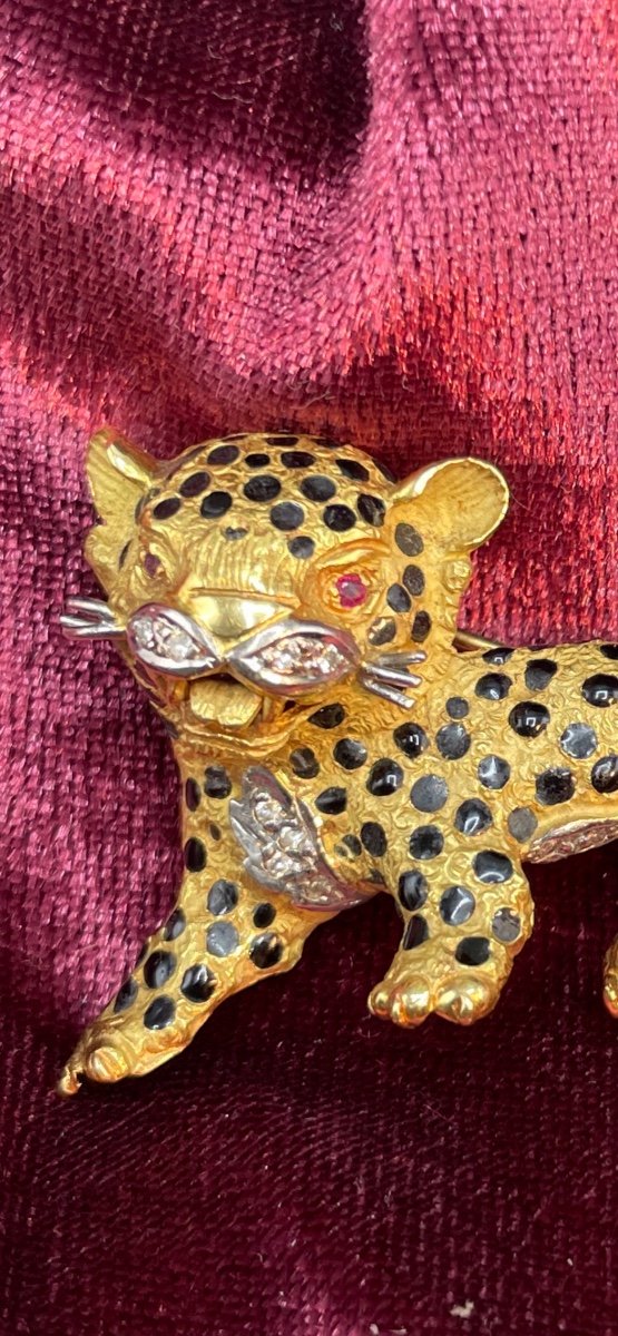 Broche Léopard En Or 18 Kt -photo-2