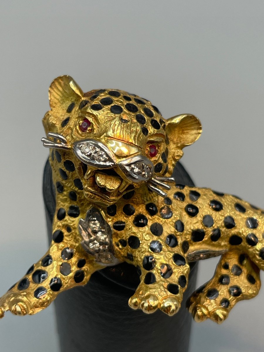 Broche Léopard En Or 18 Kt -photo-3