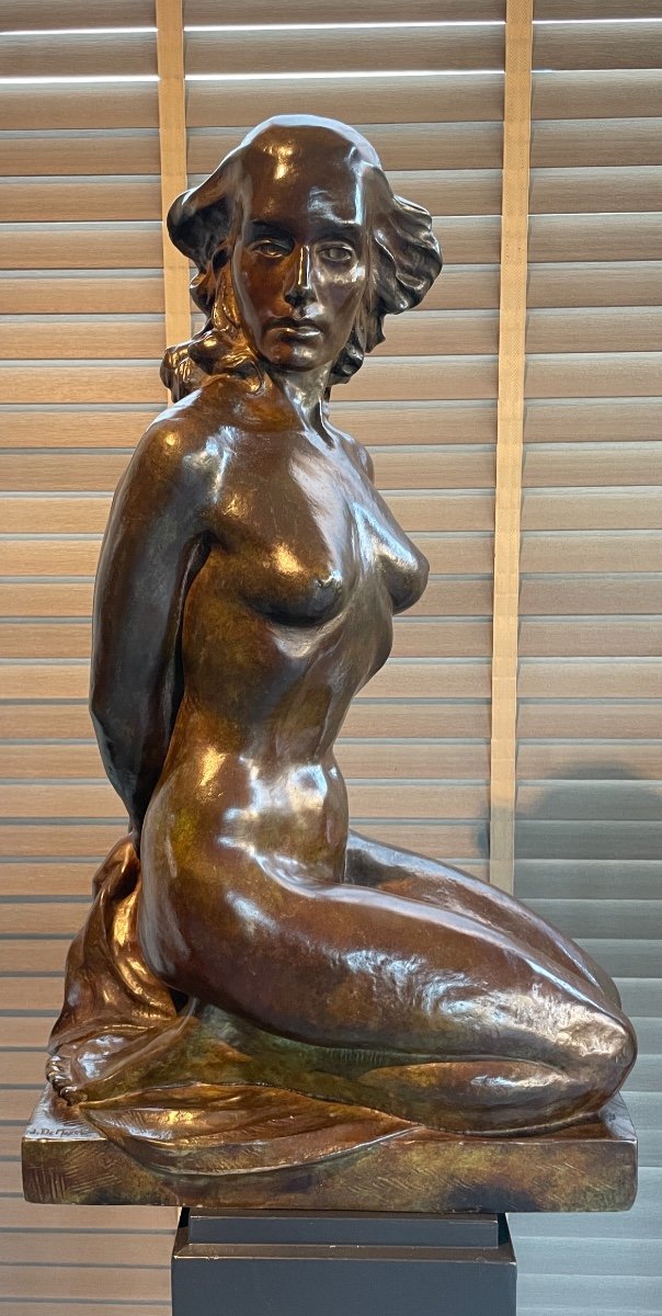 Sculpture En Bronze  «  Nu Agenouillé » Johan De Maegt -photo-2