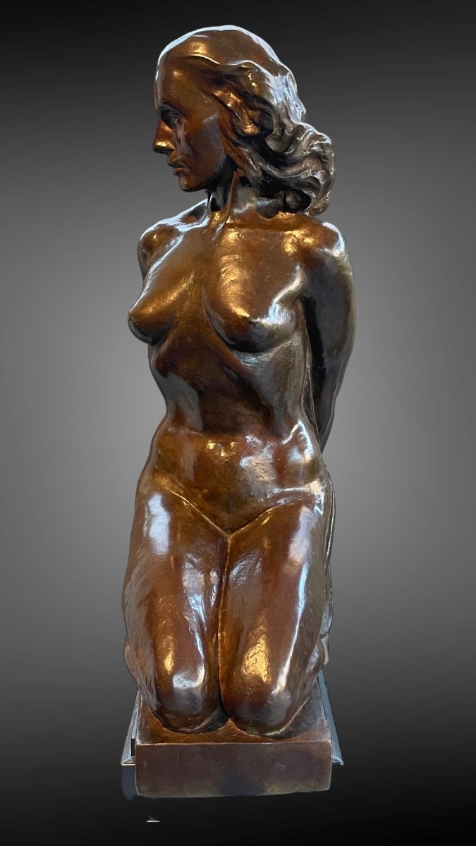 Sculpture En Bronze  «  Nu Agenouillé » Johan De Maegt -photo-5