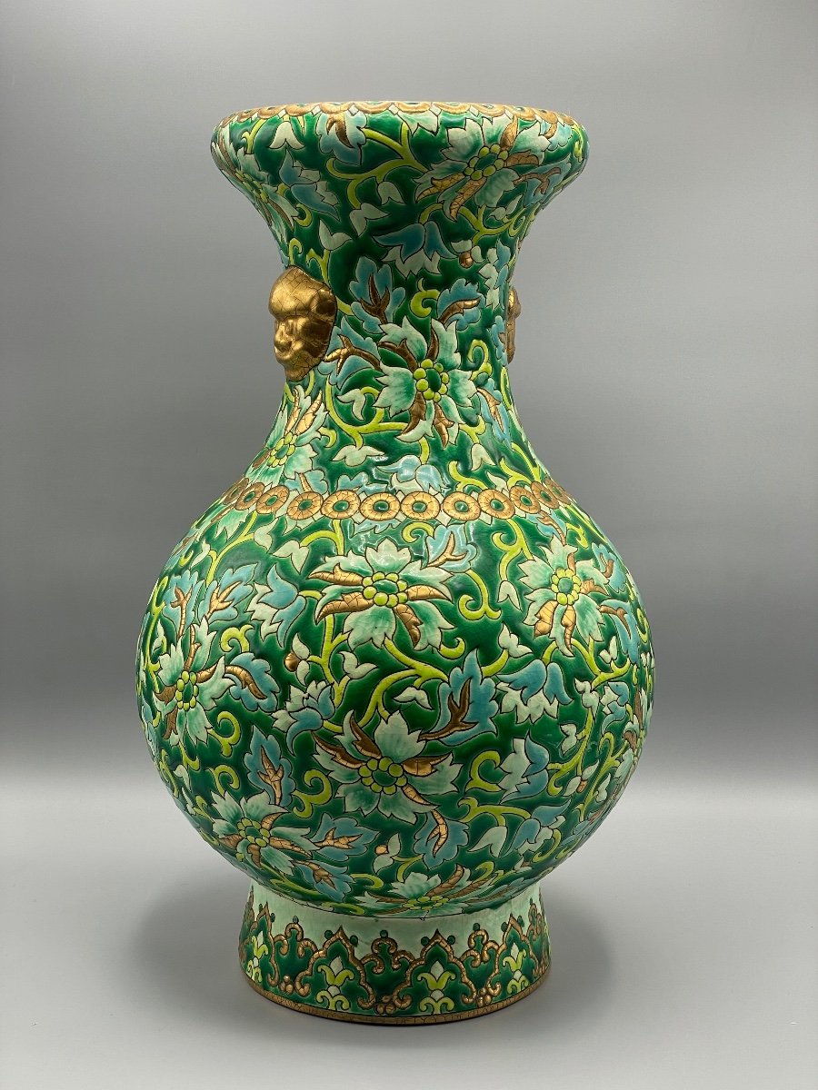 Enamelled Baluster Vase De Longwy France-photo-3