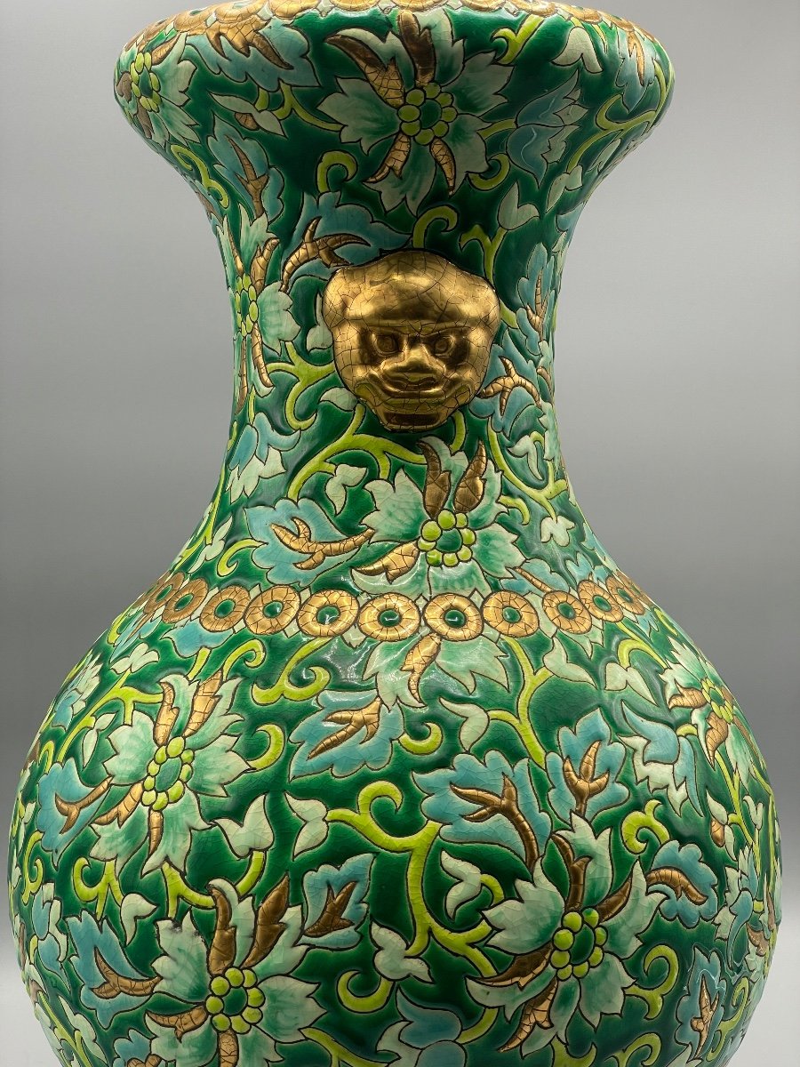 Enamelled Baluster Vase De Longwy France-photo-4