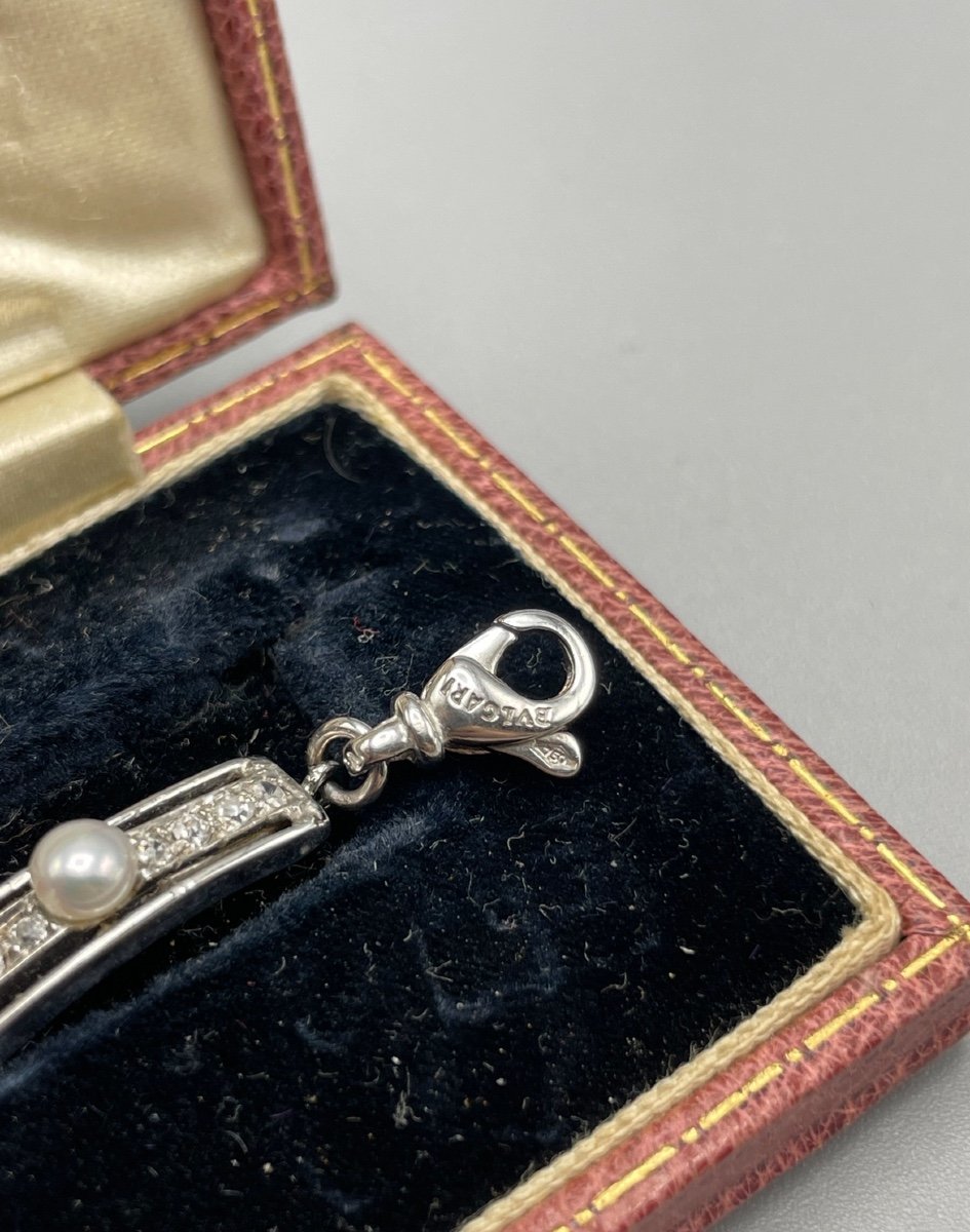 Bracelet Art Déco En Or Blanc Sertie De Perles Et De Diamants-photo-3