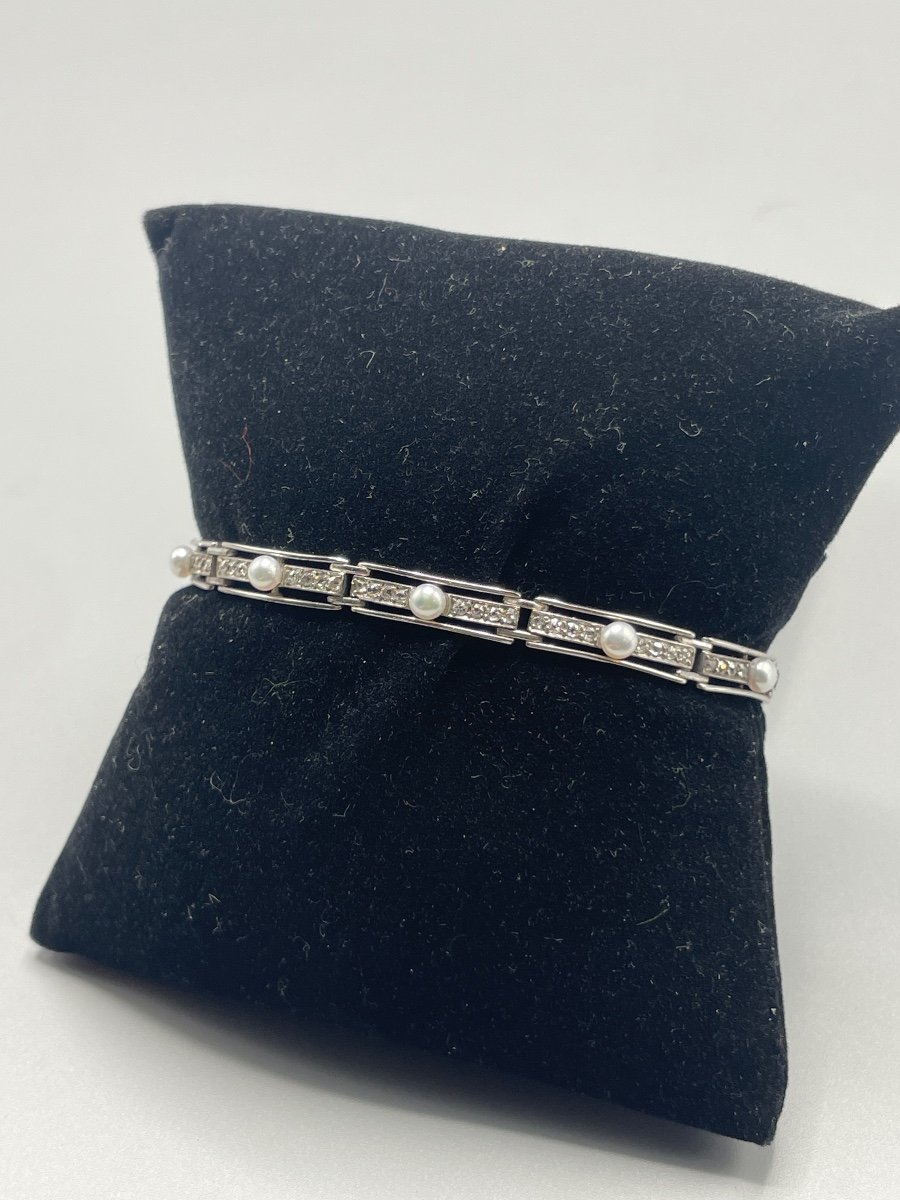Bracelet Art Déco En Or Blanc Sertie De Perles Et De Diamants-photo-5