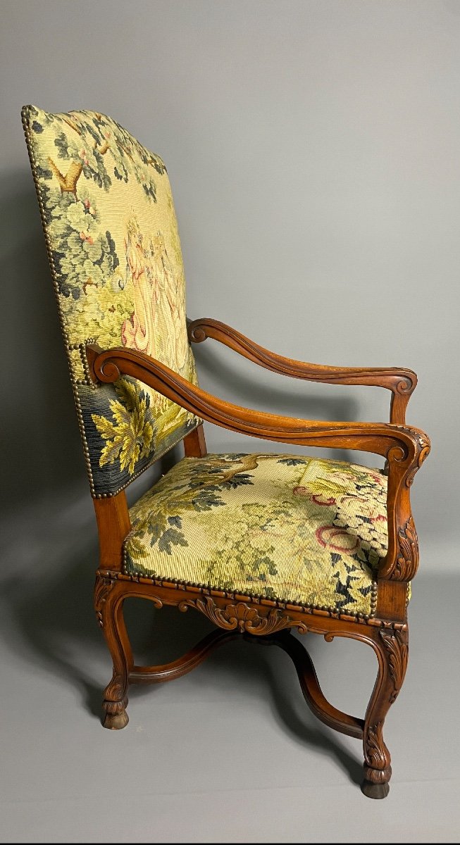 Louis XIV Style Armchair Covered With A Tapestry With Small Polychrome Dots-photo-2