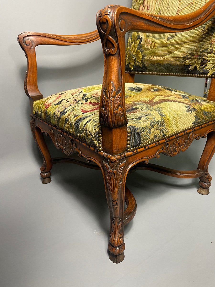 Louis XIV Style Armchair Covered With A Tapestry With Small Polychrome Dots-photo-4