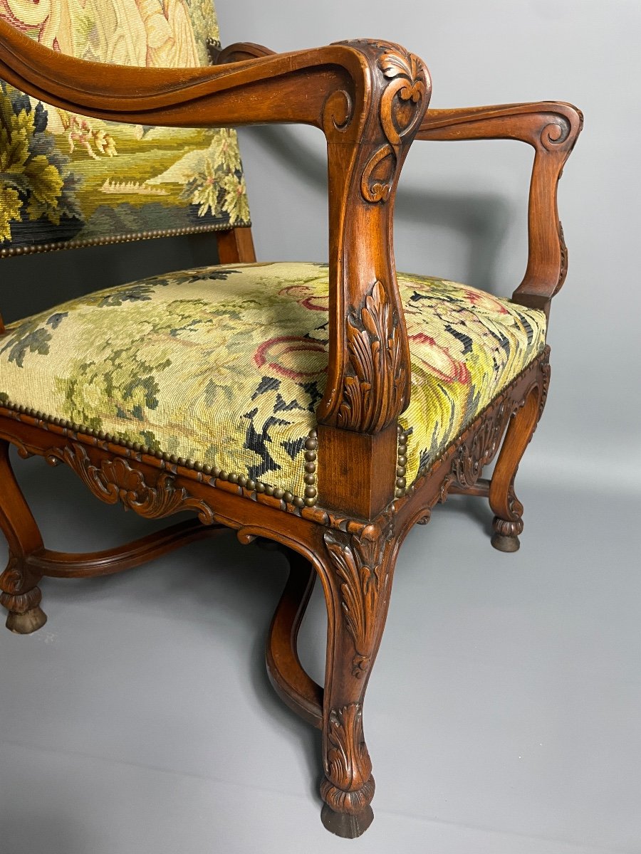 Louis XIV Style Armchair Covered With A Tapestry With Small Polychrome Dots-photo-2