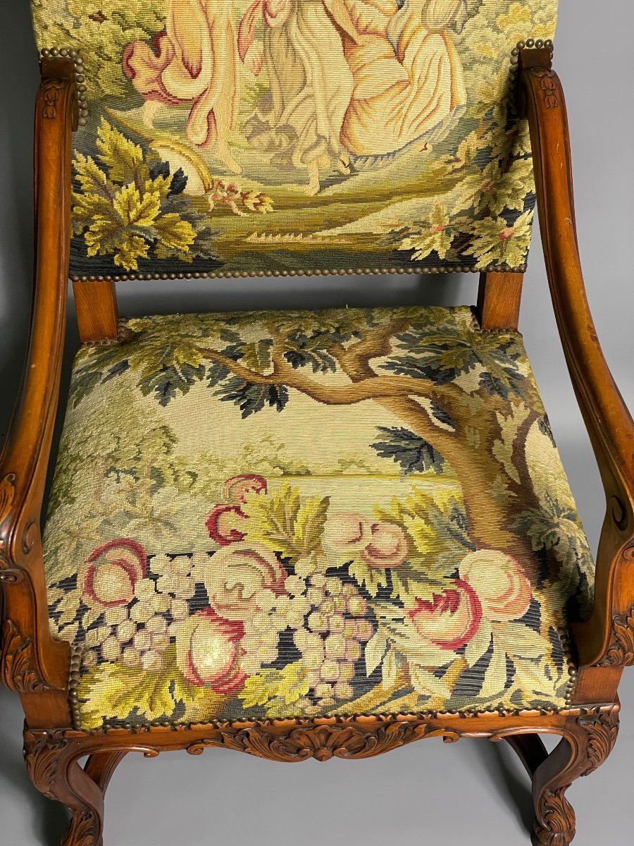 Louis XIV Style Armchair Covered With A Tapestry With Small Polychrome Dots-photo-4